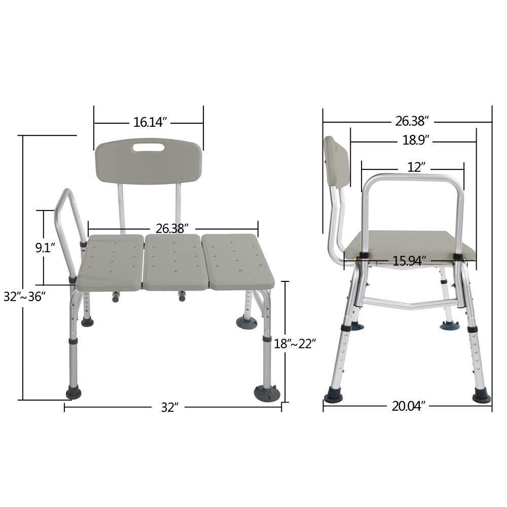 Bath Shower Transfer Bench with Backrest & Padded Armrest G24484