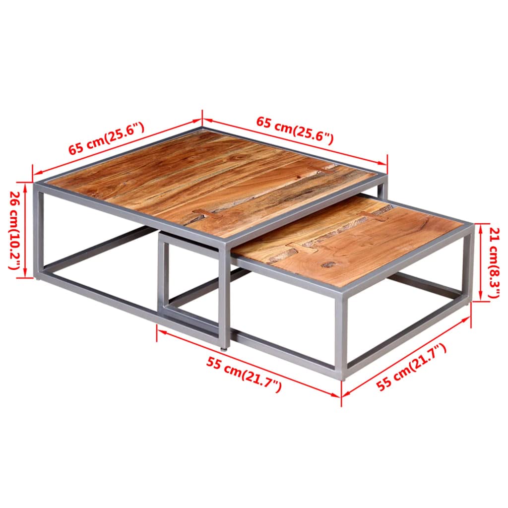 Acacia Wood and Steel Coffee Table Set of 2 Brown Q100230