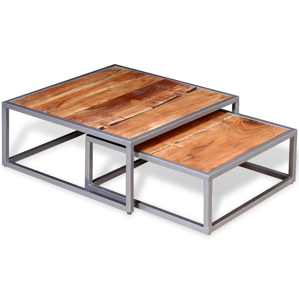 Acacia Wood and Steel Coffee Table Set of 2 Brown Q100230