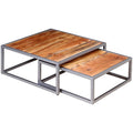 Acacia Wood and Steel Coffee Table Set of 2 Brown Q100230