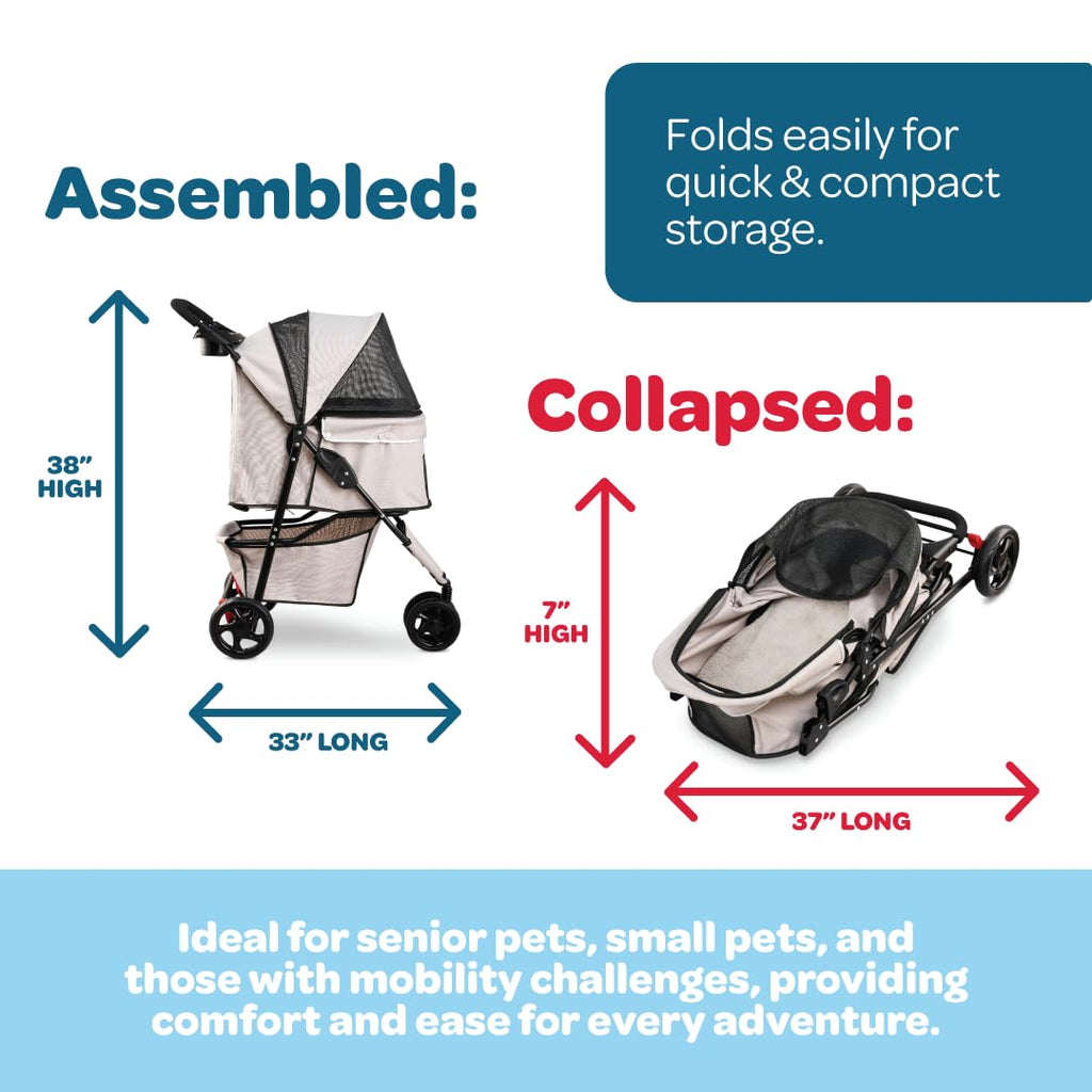 Khaki Pet Stroller with Mesh Canopy V56167