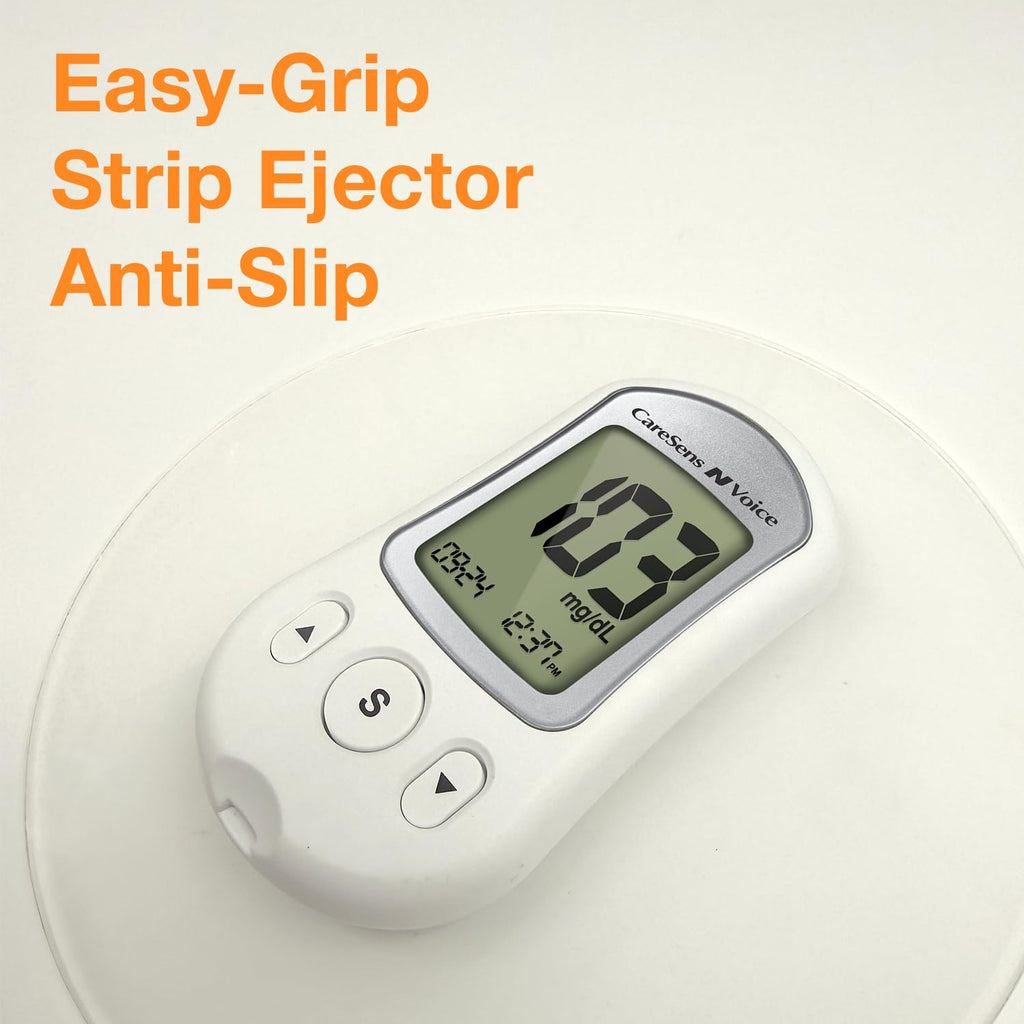 Blood Glucose Monitoring System with Talking Meter, 300 Test Strips, 100 Lancets, Lancing Device and Carrying Case V5459