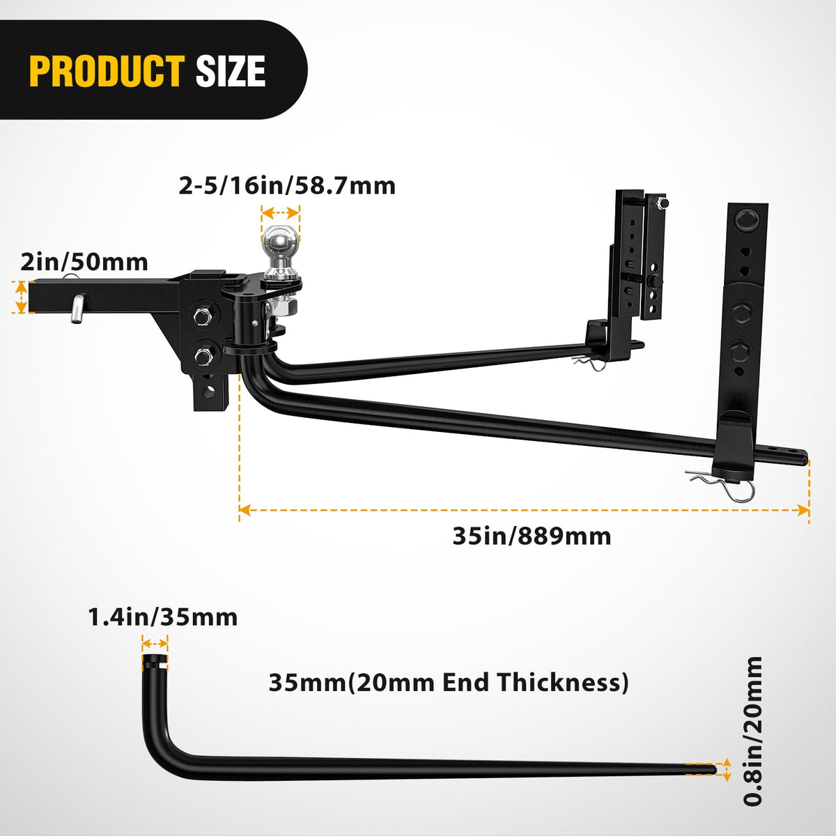800 lbs Round Bar Weight Distributing Hitch Kit with Sway Control X832