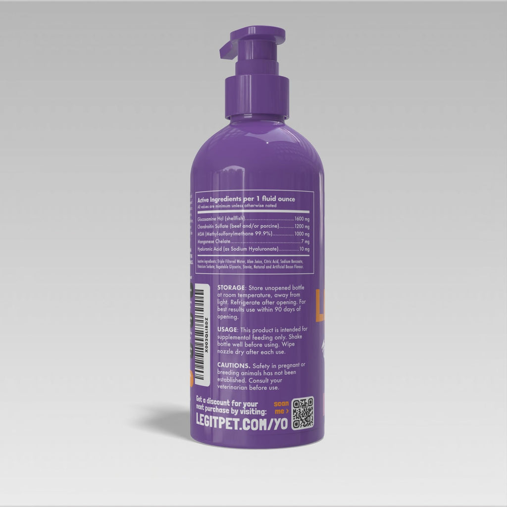 Liquid Glucosamine Chondroitin MSM Hyaluronic Acid Bacon Flavor Dog Supplement 32 oz V49144