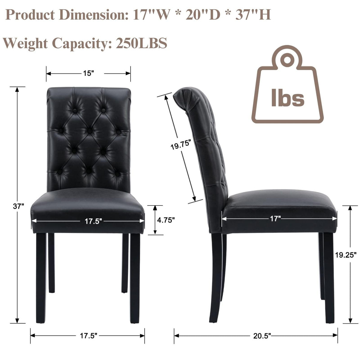 Black PU Leather Dining Chairs Set of 4 G95389