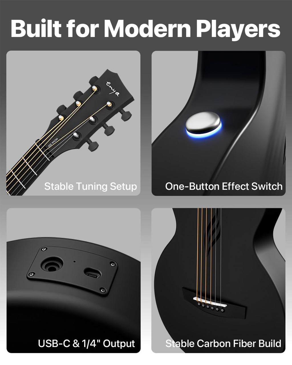 Carbon Fiber 35-Inch Smart Acoustic-Electric Travel Guitar D1292