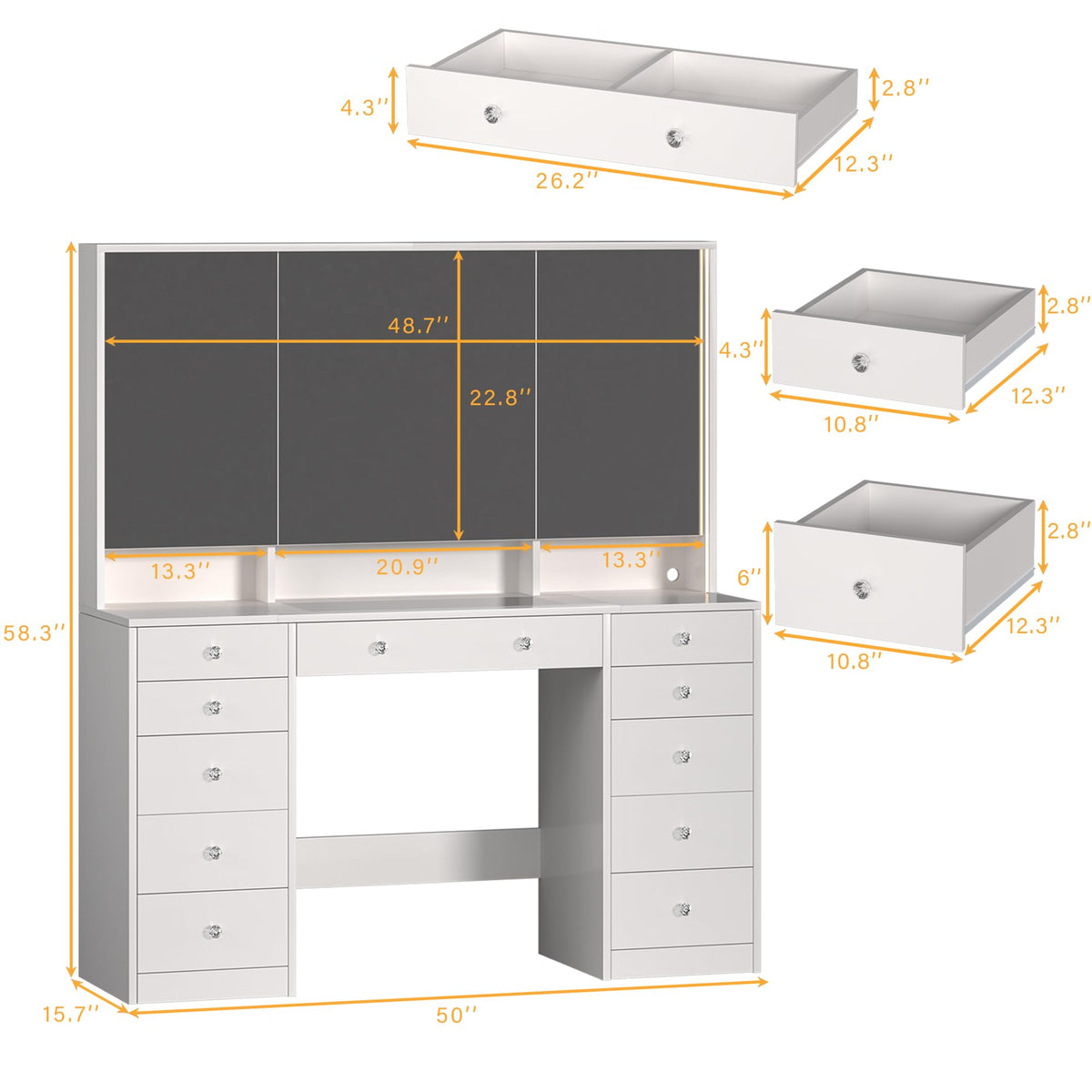 White Vanity Desk with Mirror and Lights O1428