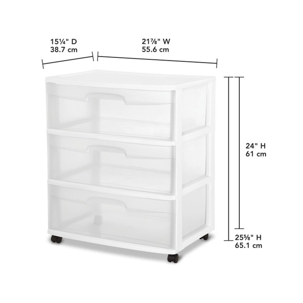 Wide 3 Drawer Plastic Storage Cart with Wheels M9411