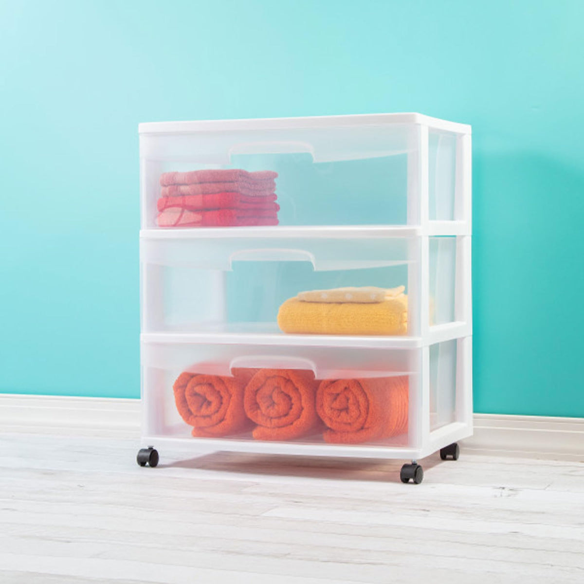 Wide 3 Drawer Plastic Storage Cart with Wheels M9411