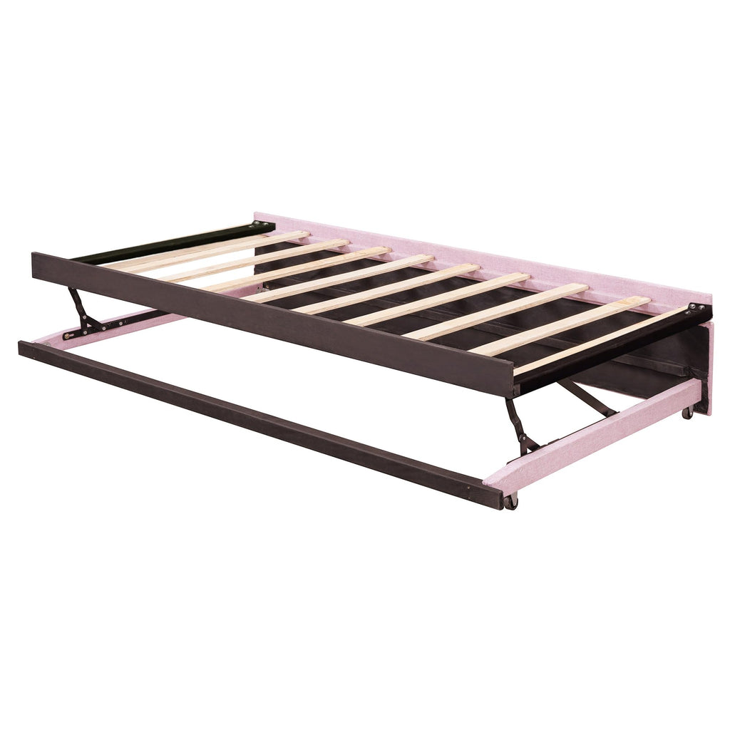 Pink Linen Upholstered Daybed with Pop Up Trundle K2790