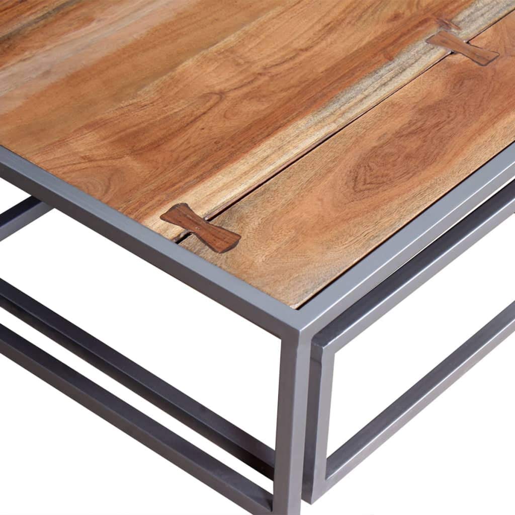 Acacia Wood and Steel Coffee Table Set of 2 Brown Q100230