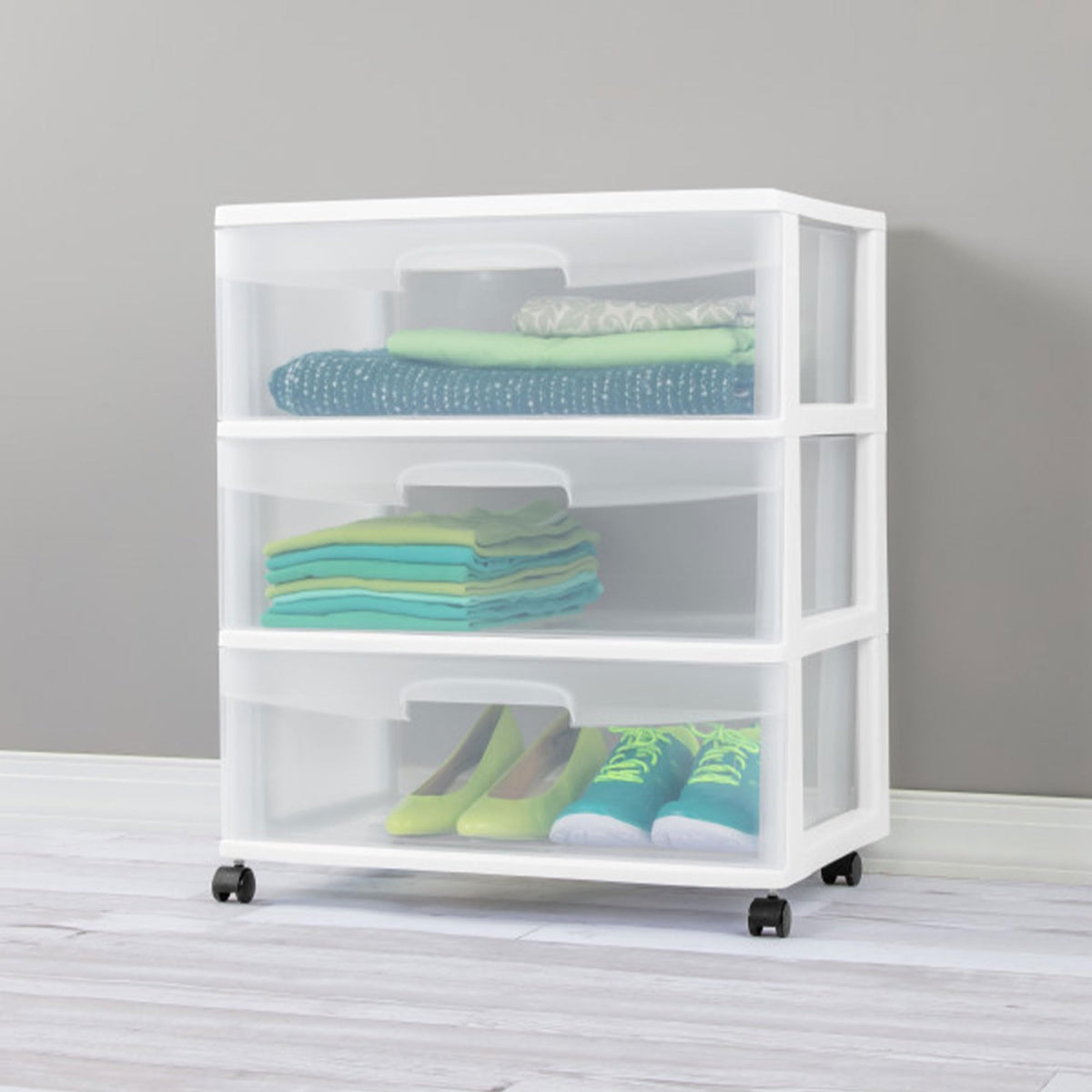 Wide 3 Drawer Plastic Storage Cart with Wheels M9411