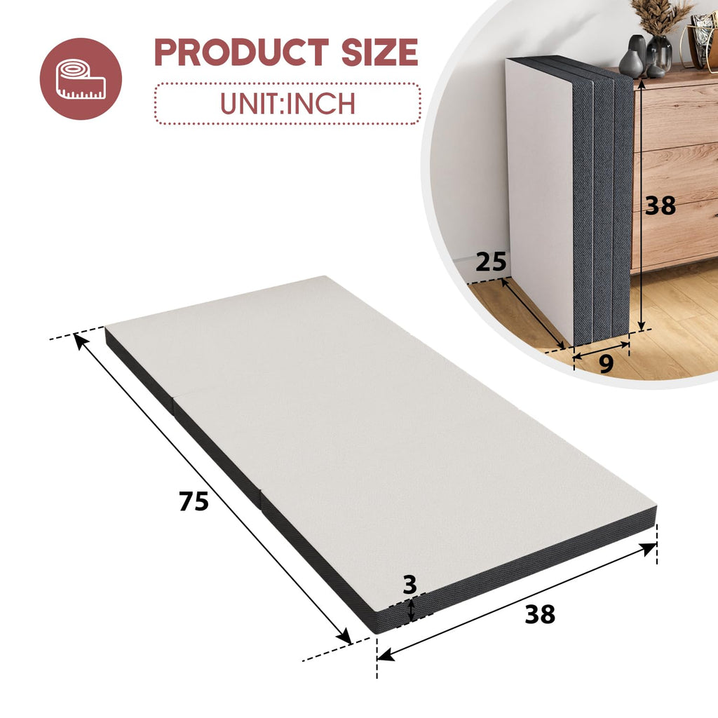 3 inch Tri Fold Memory Foam Mattress with Mesh Cover Y5025