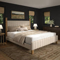 Queen Size Beige Linen Bed Frame with Headboard Q89464