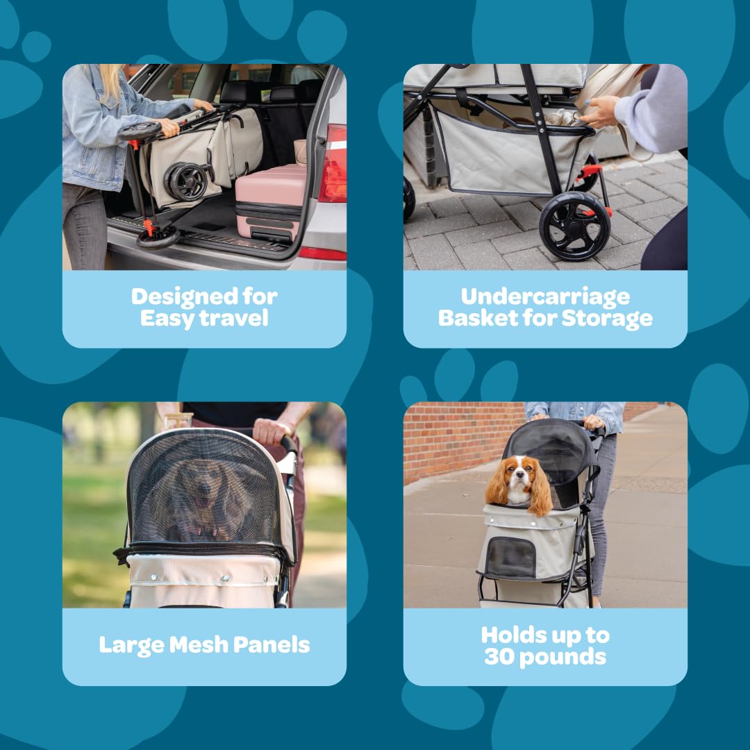 Khaki Pet Stroller with Mesh Canopy V56167