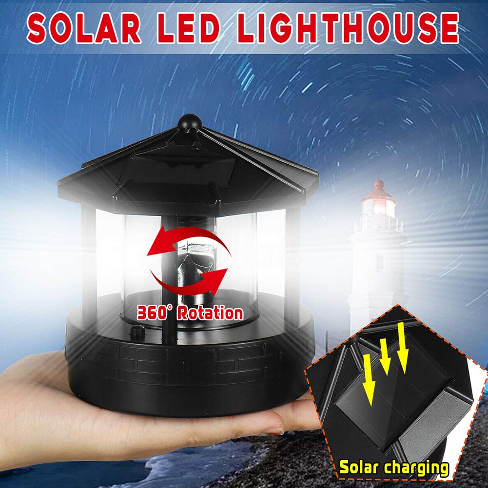 Solar Lighthouse LED Rotating Garden Light with 2 Solar Panels A9828