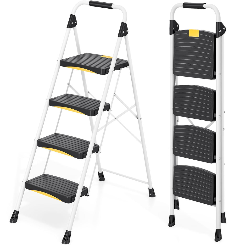 4 Step White Folding Step Stool J6169