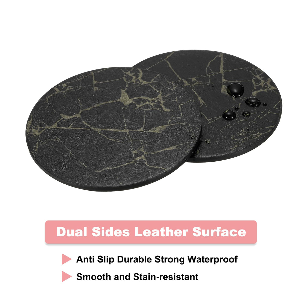 Round Drink Coasters Set of 6 Dual Sided Non-Slip Waterproof Leather D29753