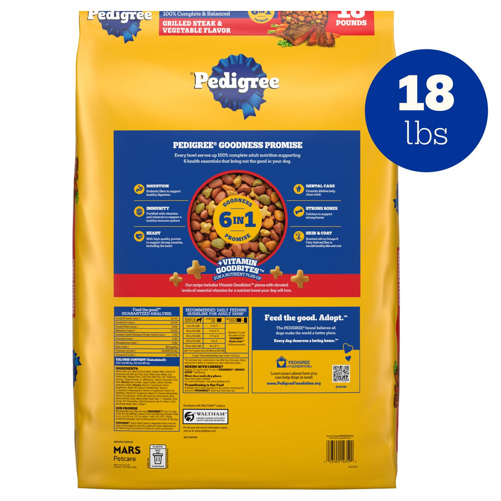 Adult Complete Nutrition Dry Dog Food Steak & Vegetable 18 lb W453502