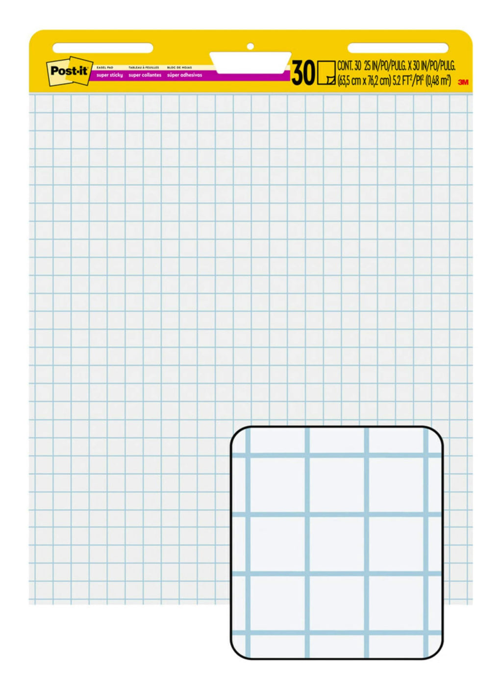 Super Sticky Easel Pad, 1" Grid Lines, 25" x 30", White, 30 Sheets O634926