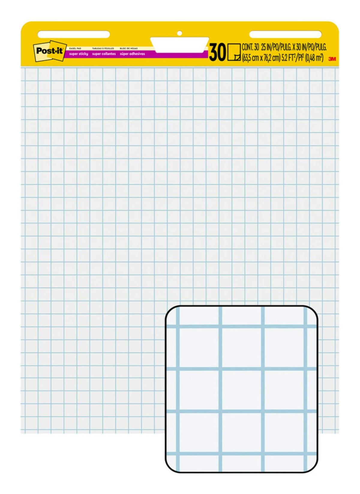 Super Sticky Easel Pad, 1" Grid Lines, 25" x 30", White, 30 Sheets O634926