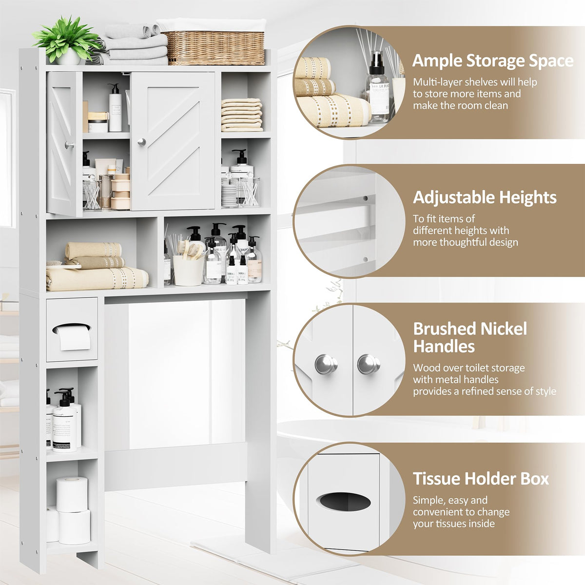 White Over the Toilet Storage Cabinet with Adjustable Shelf I34138