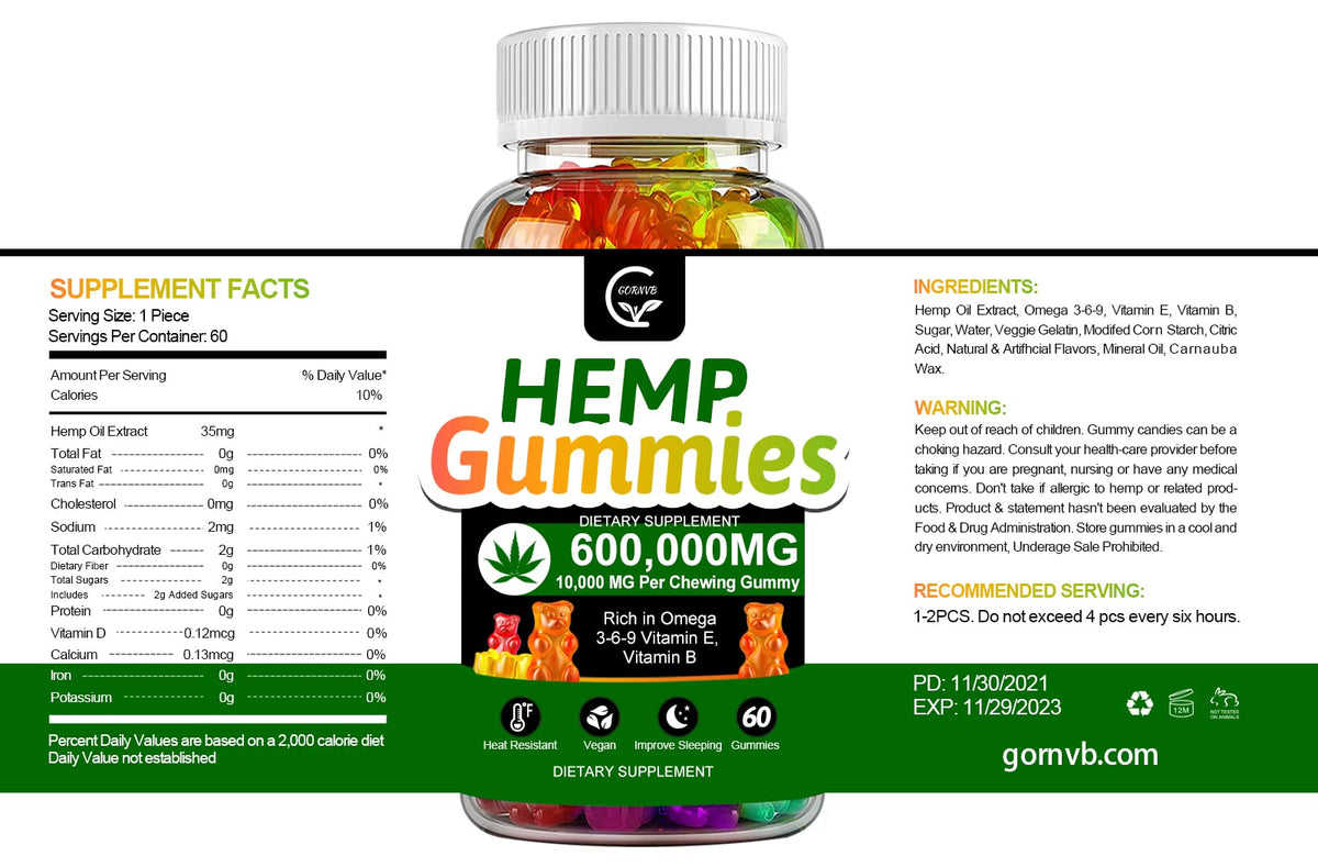 High Potency Hemp Gummies 600,000 Extra Strength Vegan Gluten-Free X826