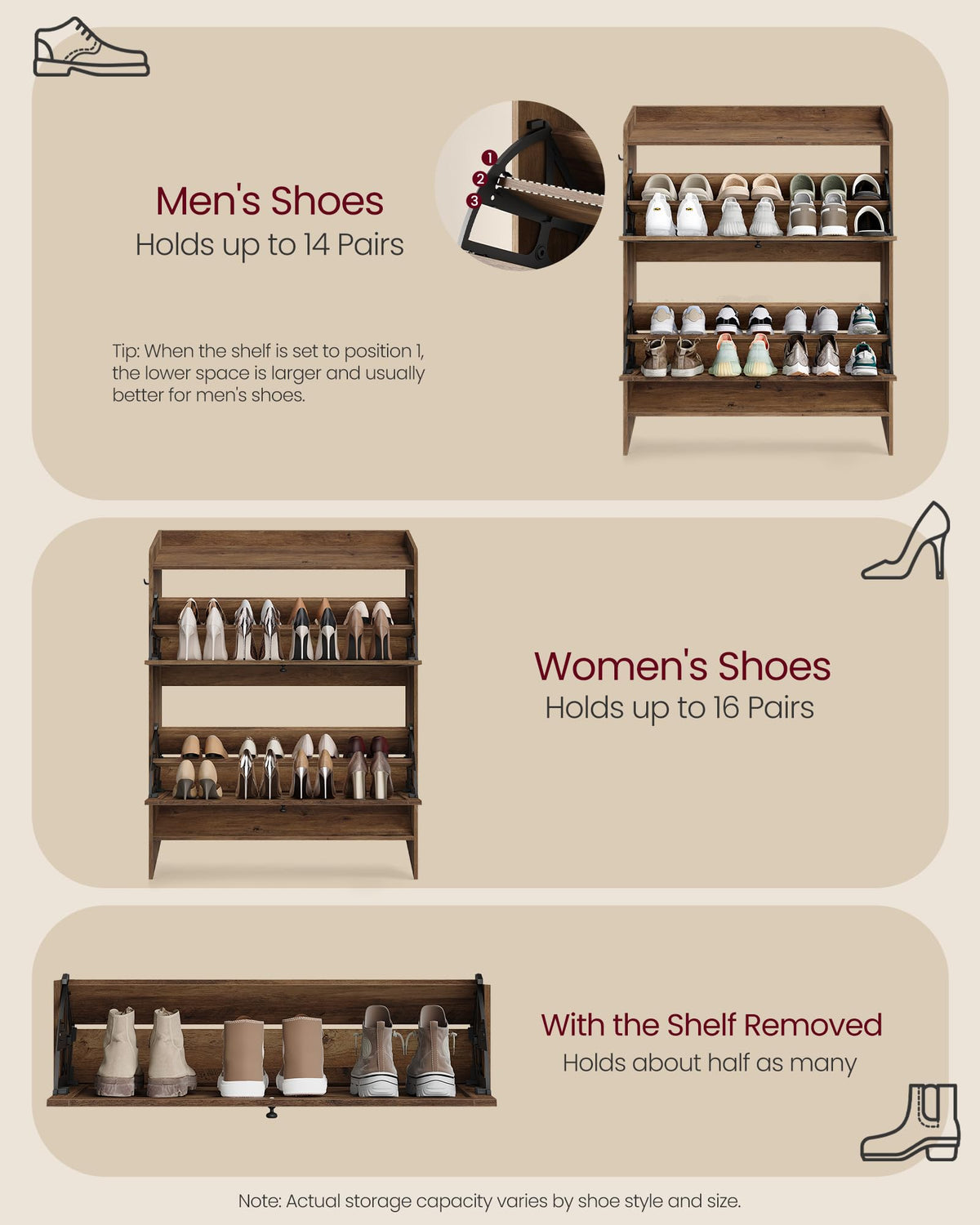 Narrow Shoe Storage Cabinet with 2 Flip Drawers K5224