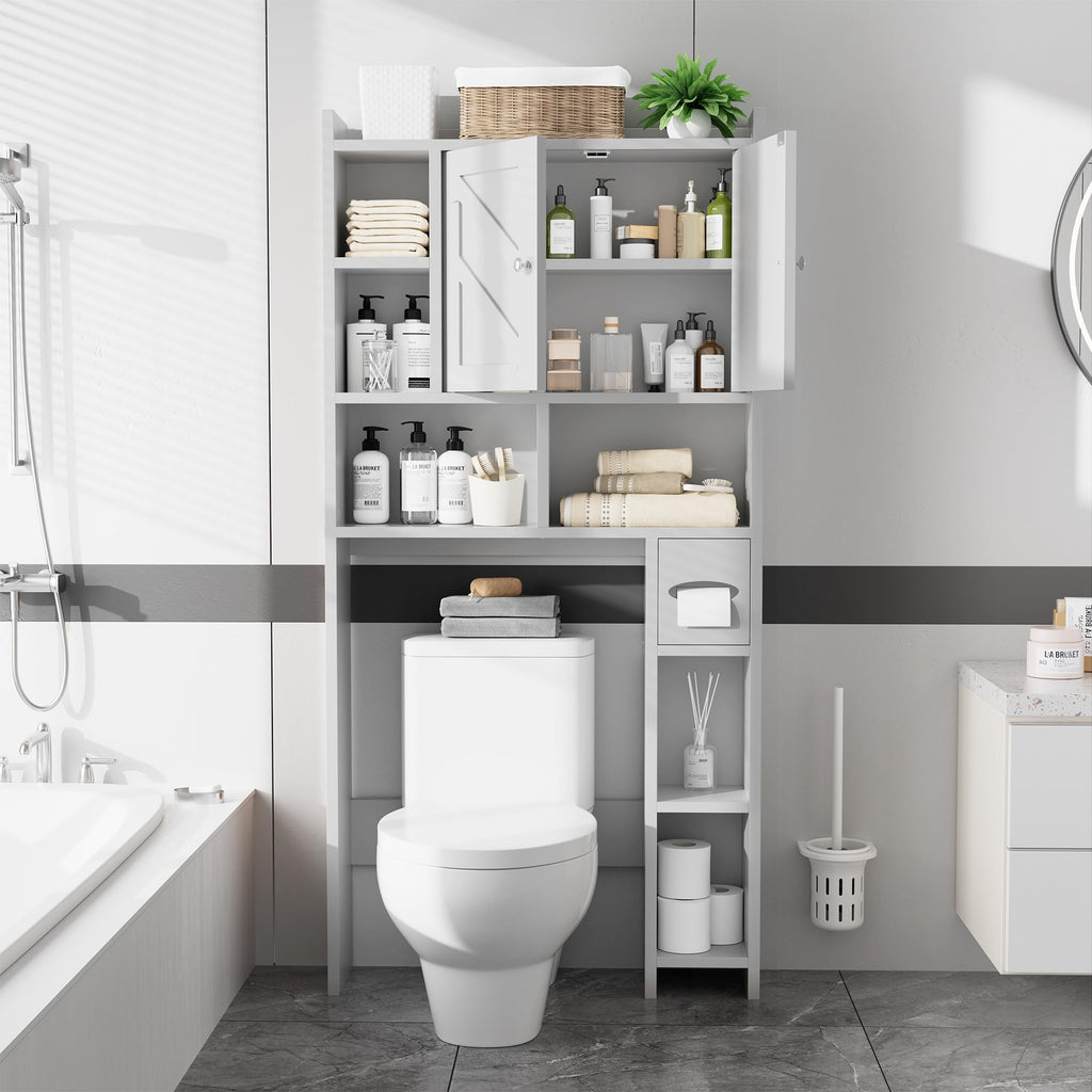 White Over the Toilet Storage Cabinet with Adjustable Shelf I34138