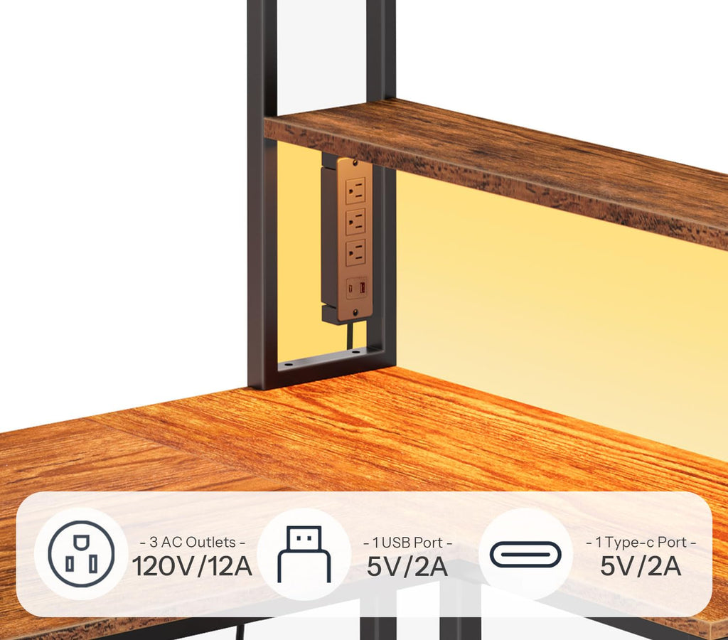 46 Inch Reversible Computer Desk with LED Light & Power Outlet H8917