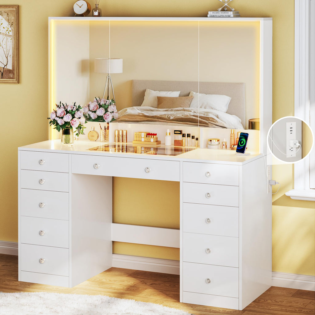 White Vanity Desk with Mirror and Lights O1428