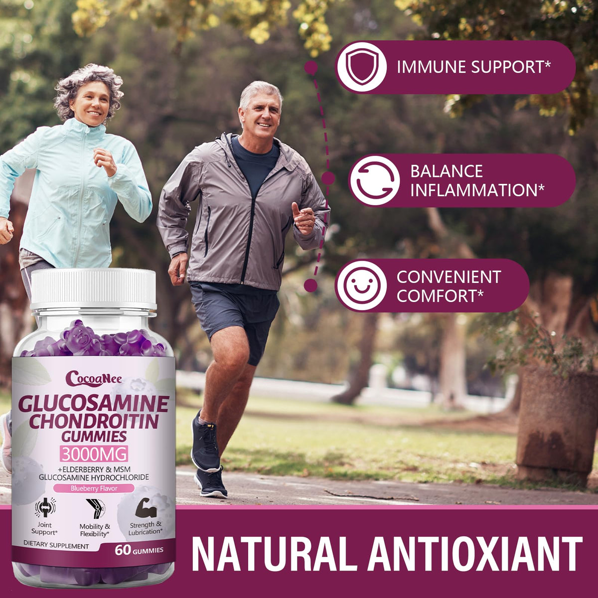 3000MG Glucosamine Chondroitin Gummies with MSM & Elderberry 180Cts H23680