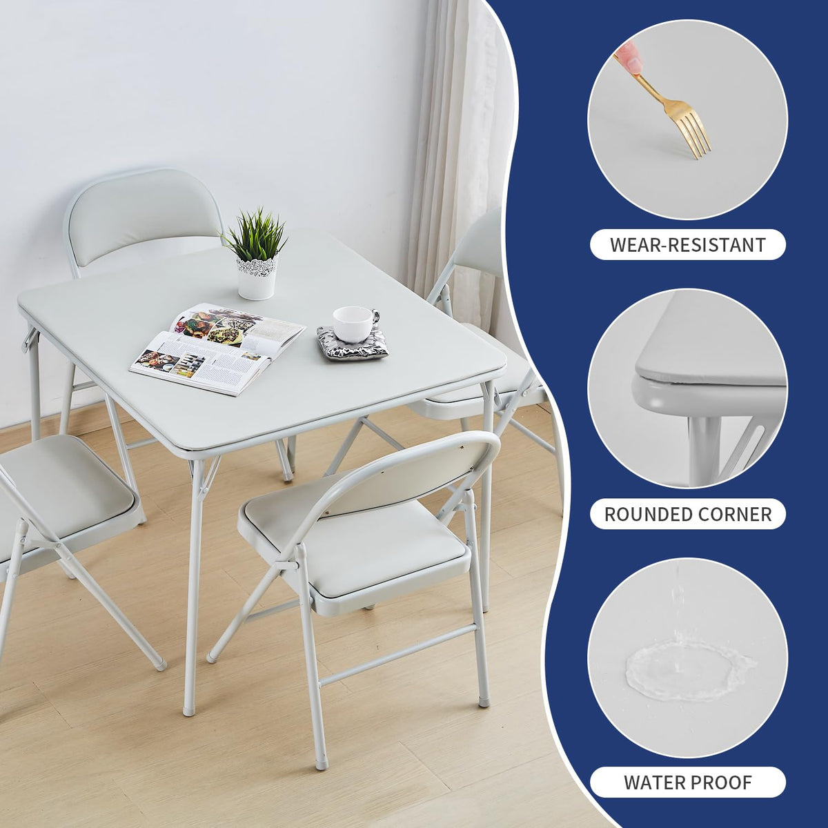 Square Folding Table with Collapsible Legs White B55960
