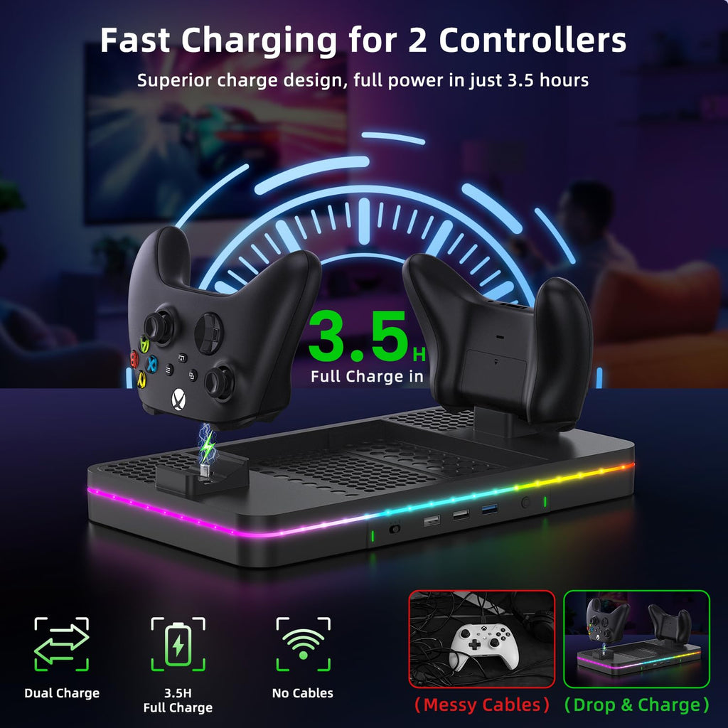 Black Cooling Fan Charging Stand with 3 USB Ports U962574