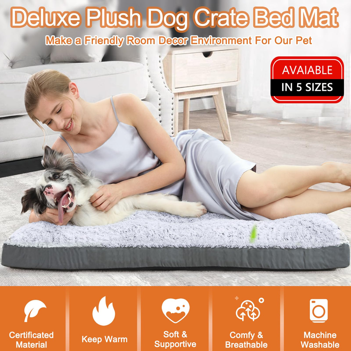 Washable Dog Bed 35 Inch Grey I58599