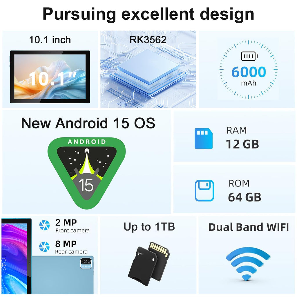 10 Inch Android Tablet 64GB 12GB RAM 6000mAh WiFi-6 N460827