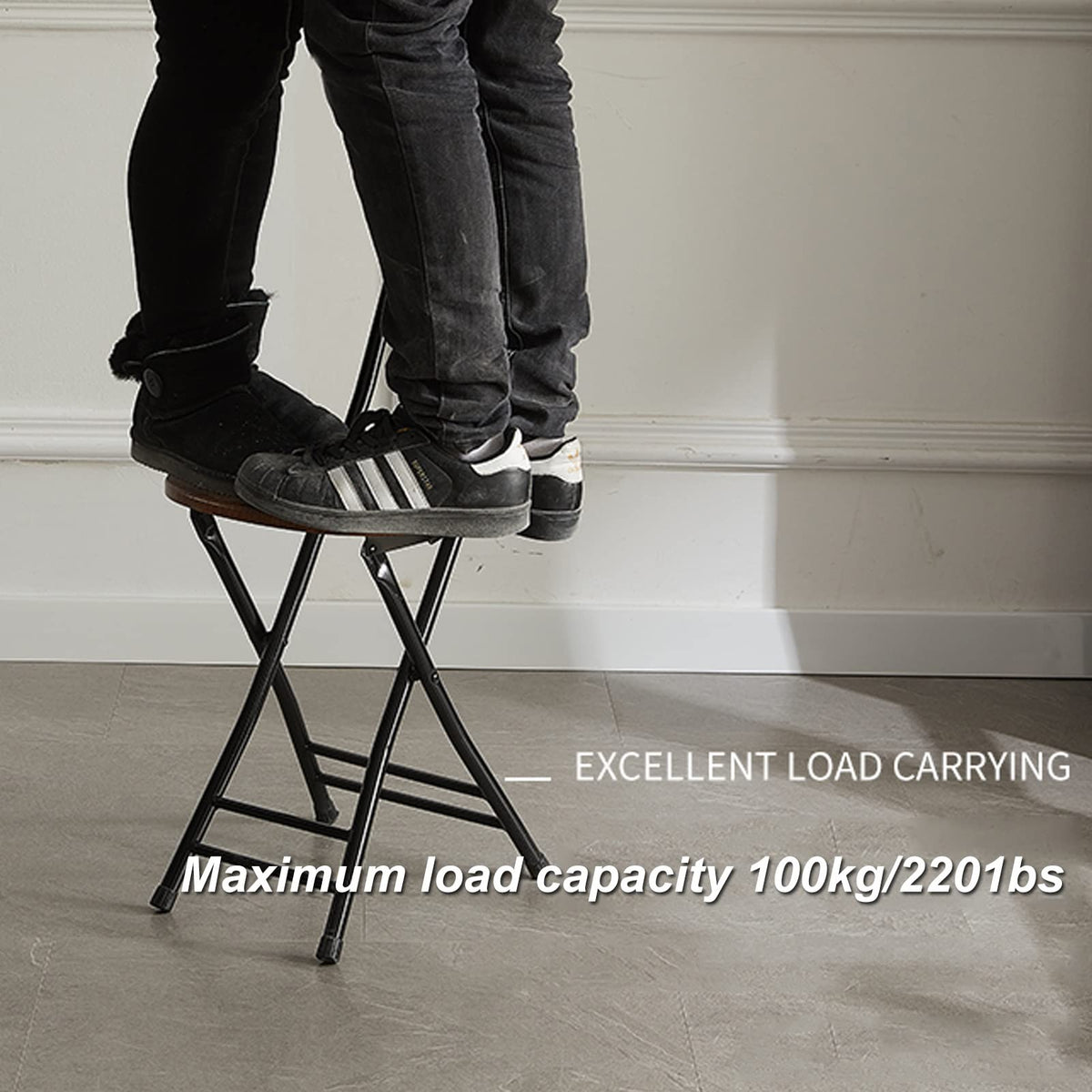 Black 18 Inch Folding Stool with Backrest and Footrest Z1148