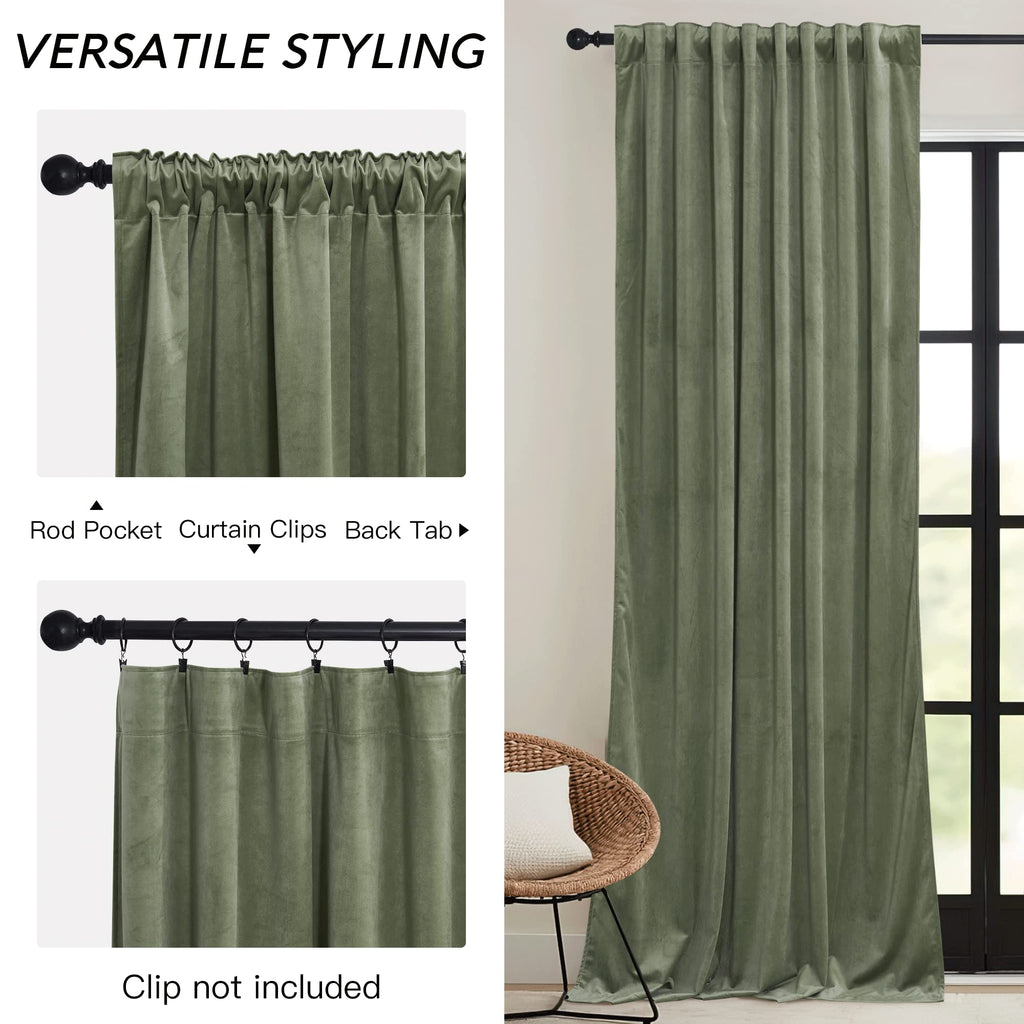 Sage Green Velvet Curtains 96 inches B1142