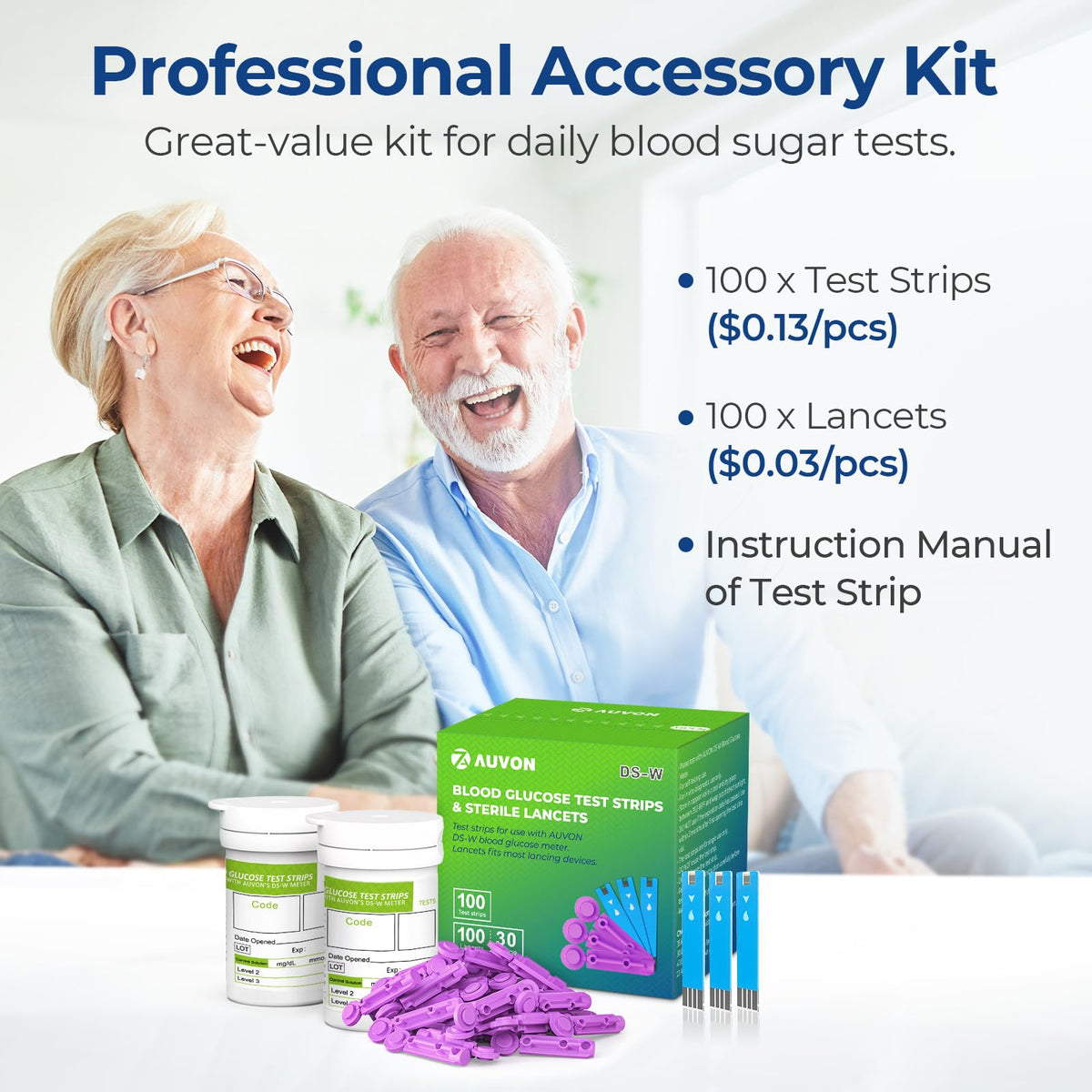 Blood Glucose Test Strips & Lancets Kit, 100 Pack, 30 Gauge H21158