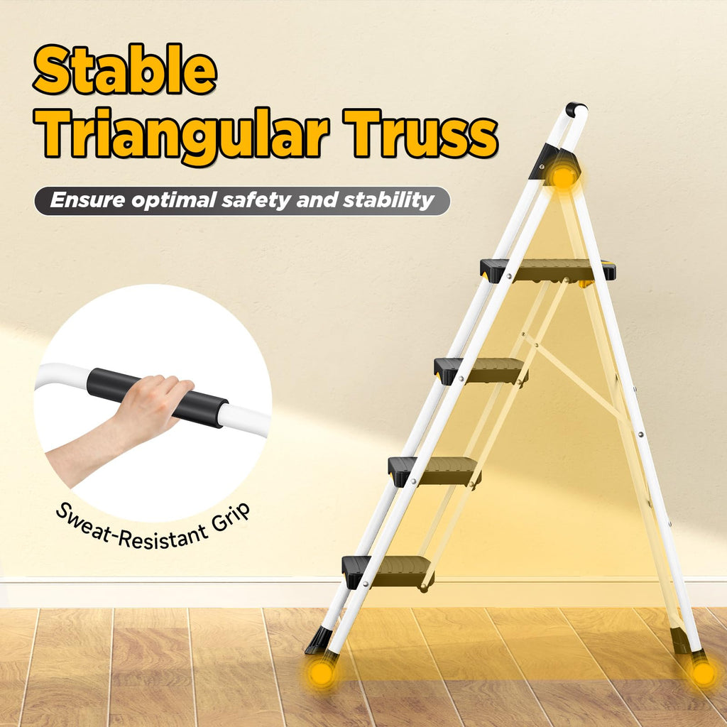4 Step White Folding Step Stool J6169
