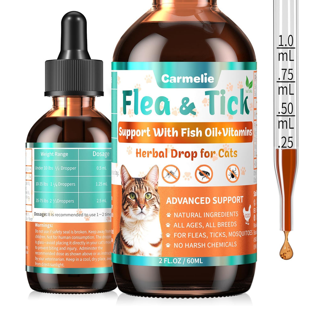 Flea and Tick Prevention for Cat with Vitamins Fish Oil 2 fl oz K6050