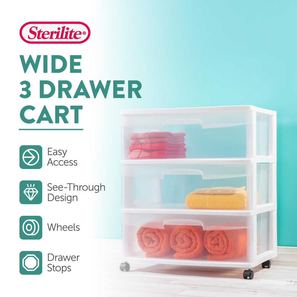 Wide 3 Drawer Plastic Storage Cart with Wheels M9411