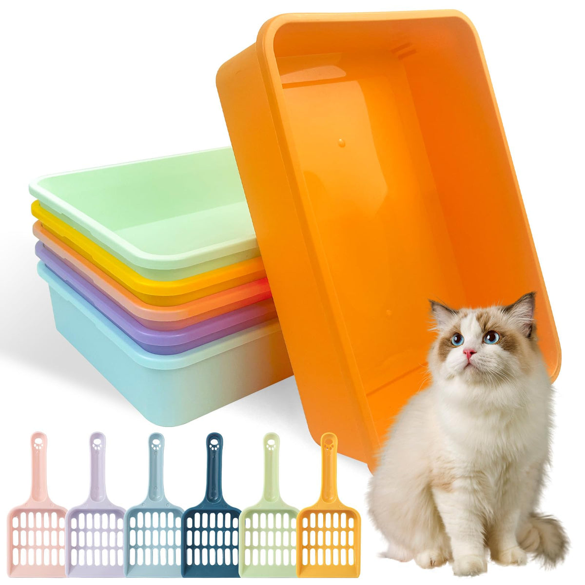 6 Pcs Plastic Kitten Litter Box Set with Scooper M13715