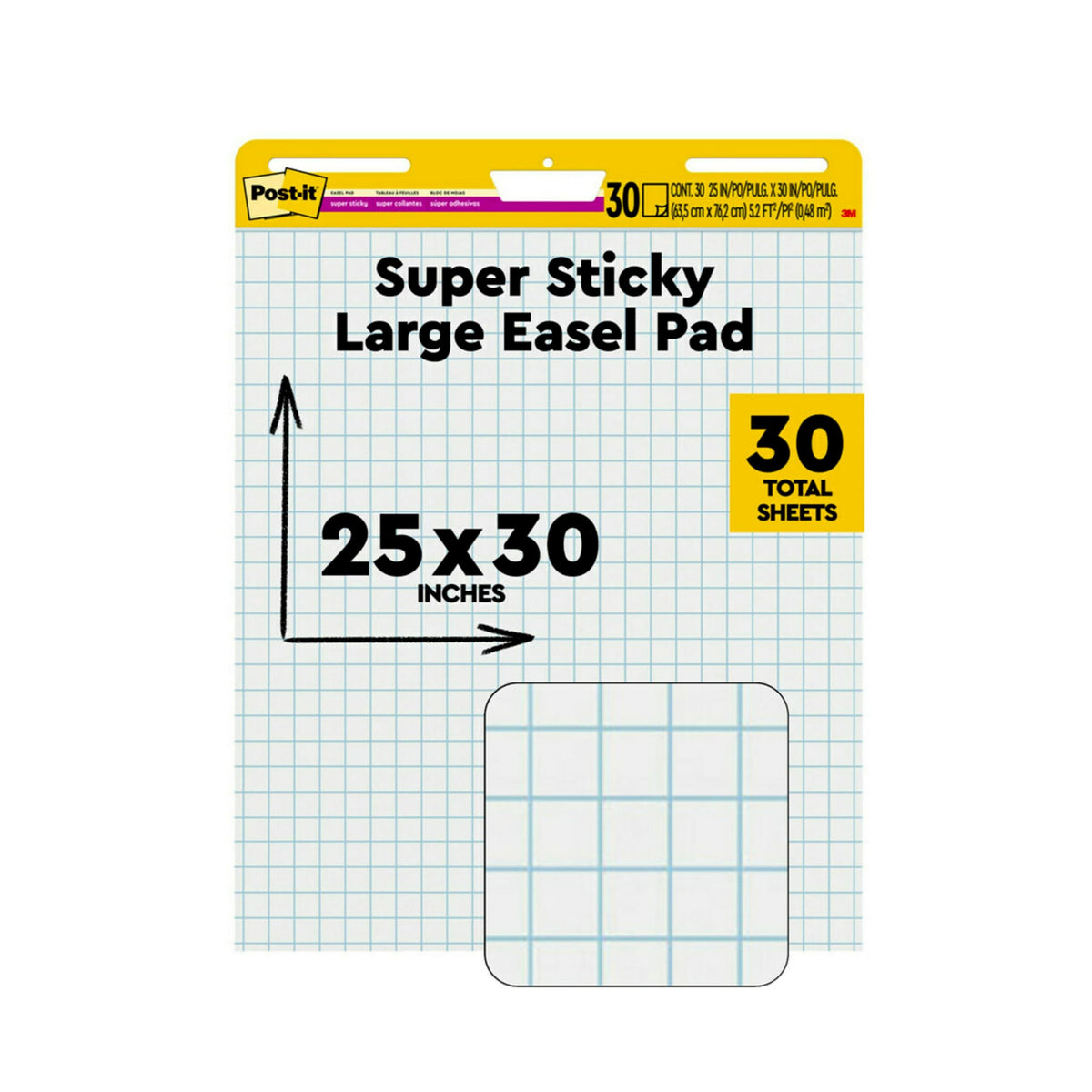 Super Sticky Easel Pad, 1" Grid Lines, 25" x 30", White, 30 Sheets O634926