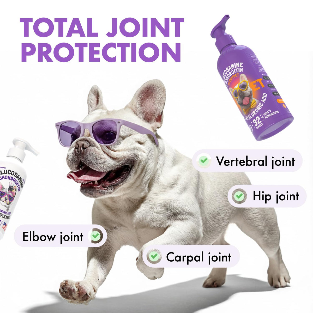Liquid Glucosamine Chondroitin MSM Hyaluronic Acid Bacon Flavor Dog Supplement 32 oz V49144