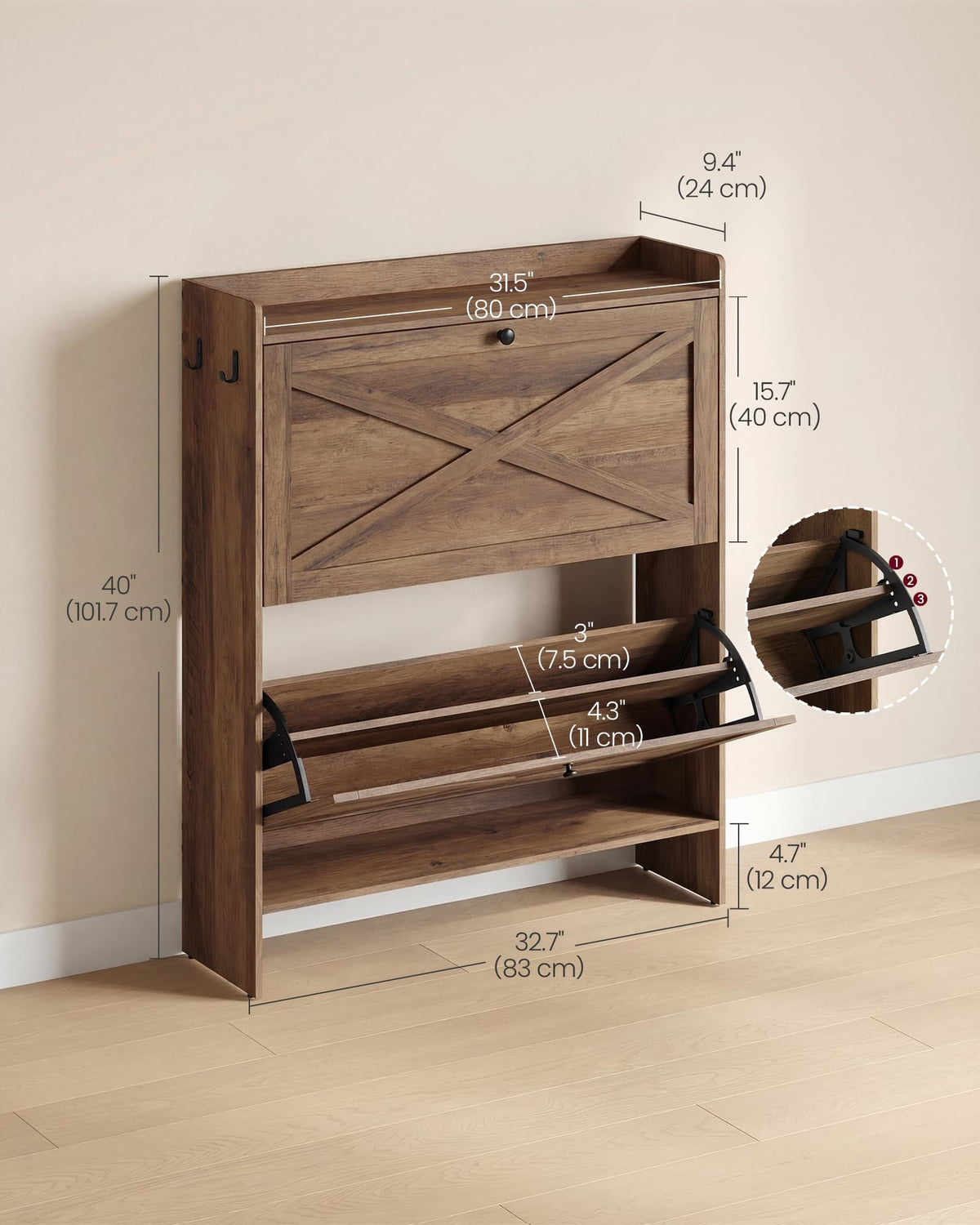 Narrow Shoe Storage Cabinet with 2 Flip Drawers K5224