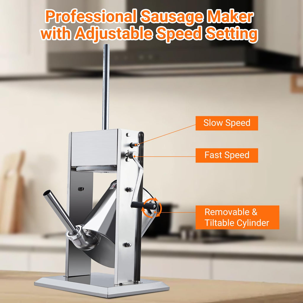 Manual 11 LBS Stainless Steel Sausage Stuffer with 4 Stuffing Tubes R812