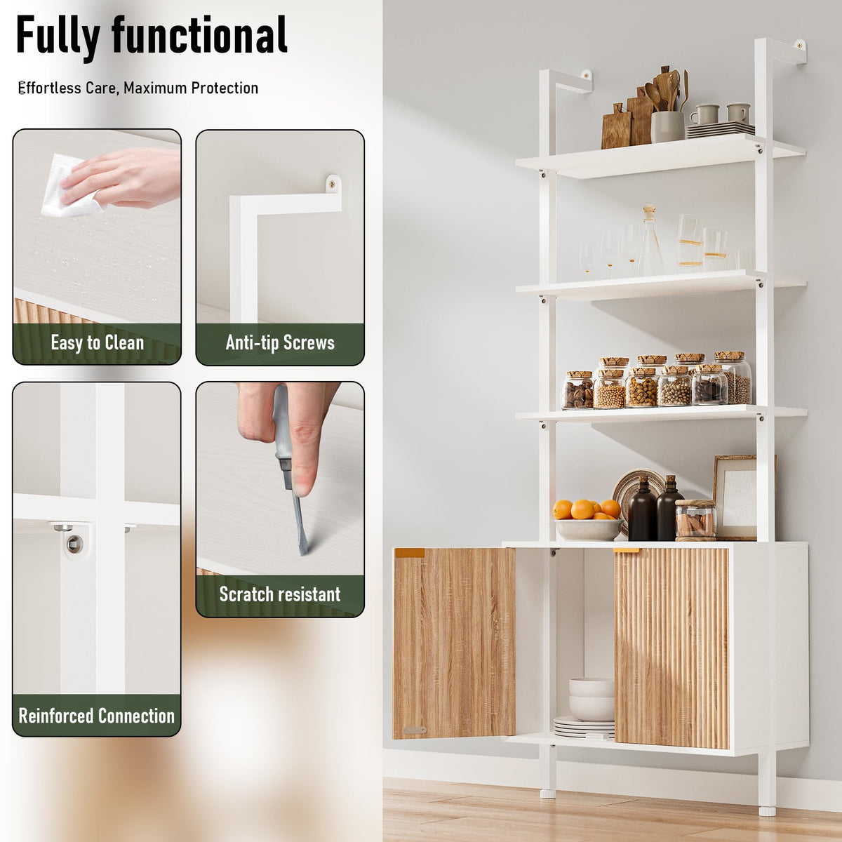 74" Tall White and Oak Bookshelf with Storage Cabinet D75407