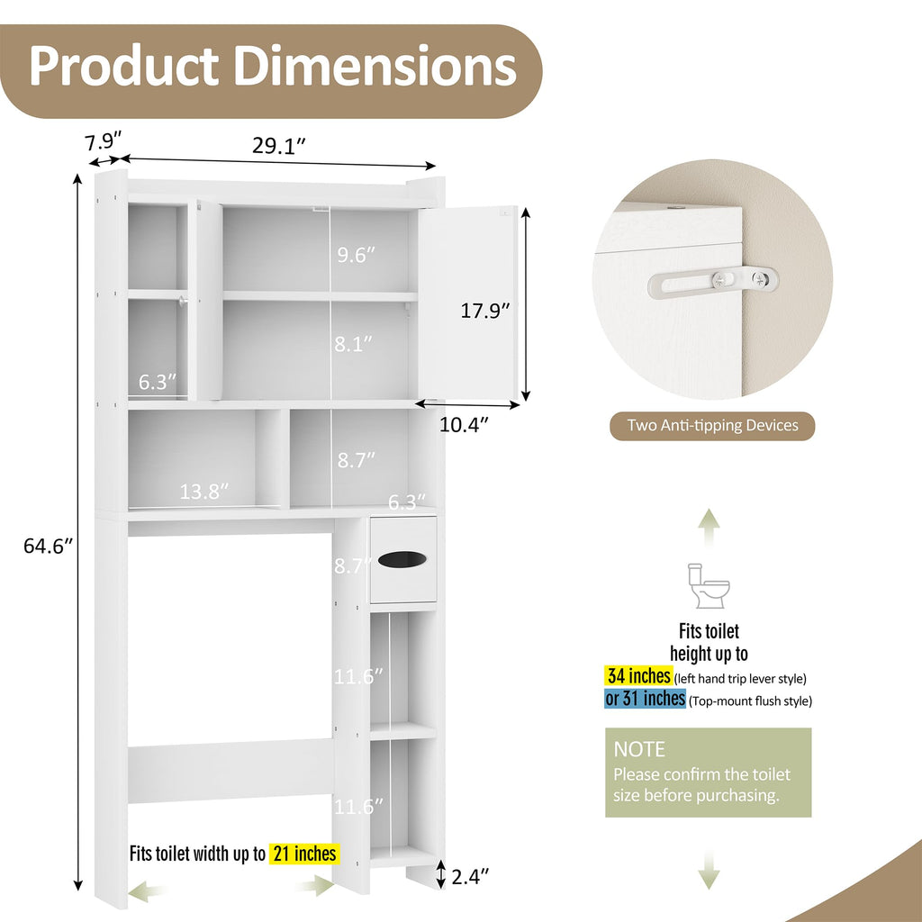 White Over the Toilet Storage Cabinet with Adjustable Shelf I34138