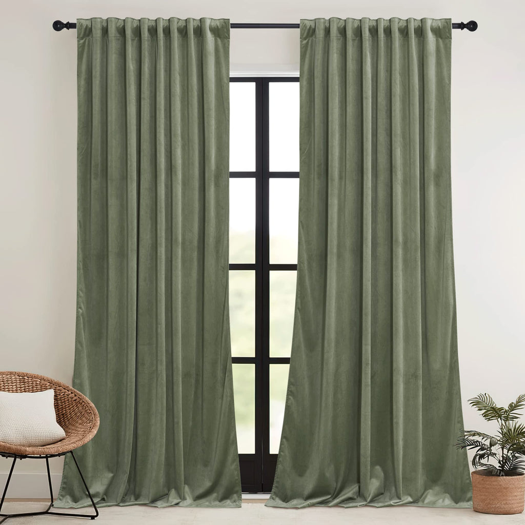 Sage Green Velvet Curtains 96 inches B1142